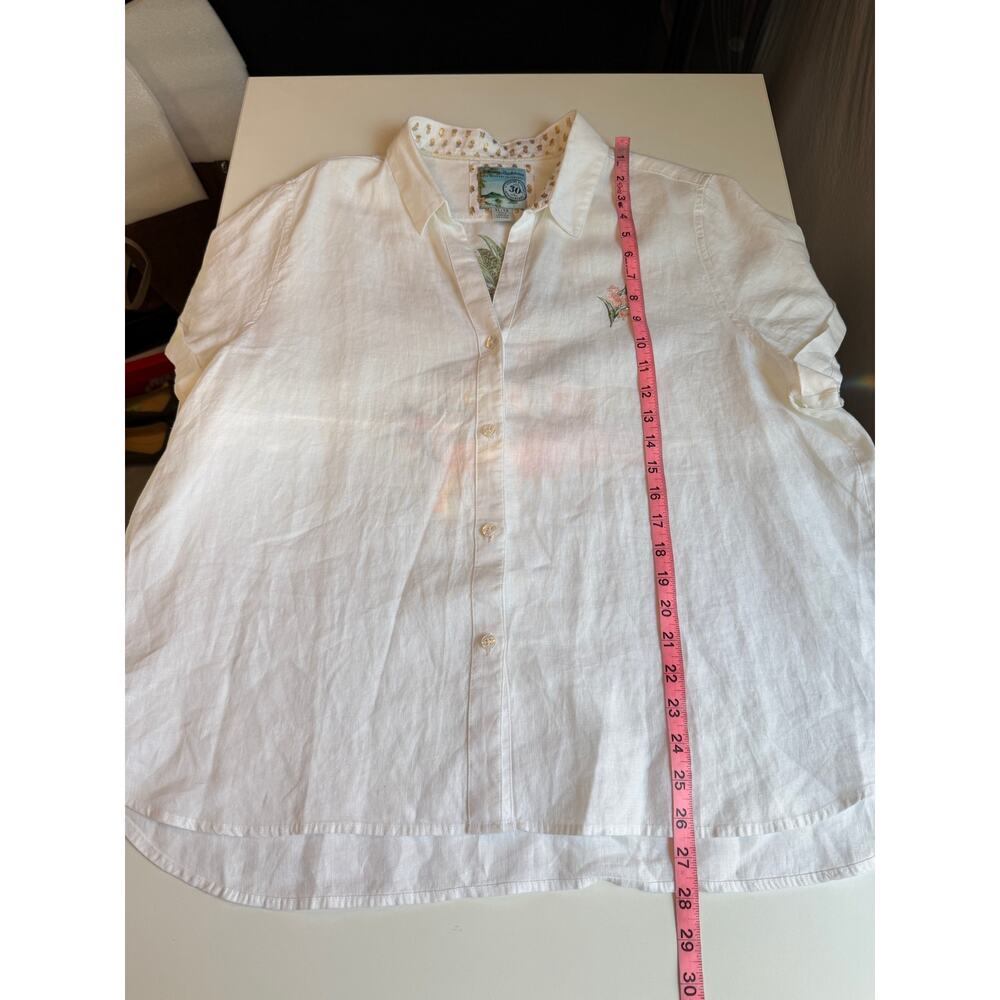 Tommy Bahama Womens Linen Button Up Shirt Size XL White Embroidered Hawaiian - Picture 7 of 8